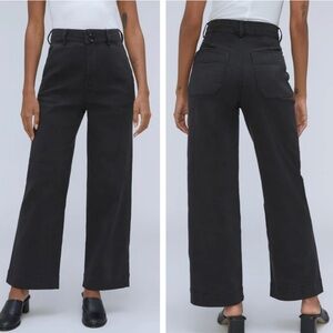 Everlane Wide Leg Black Organic Cotton Pants Cropped Double Button size four (4)